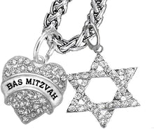 Jewish Bas Mitzvah Crystal Heart, And A Crystal Star Of David, Wheat Chain Necklace Hypoallergenic, Safe-Nickel, Lead, And Cadmium Free