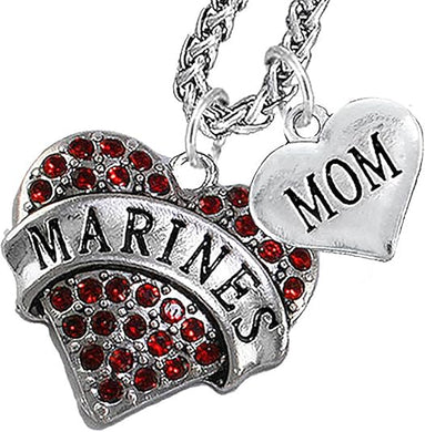 Marine Mom Heart Necklace, Hypoallergenic, Will NOT Irritate Anyone with Sensitive Skin. Safe- Nickel, Lead and Cadmium Free