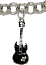 Black Guitar On Rollo Chain Adjustable Bracelet, Hypoallergenic Safe-Nickel, Lead And Cadmium Free
