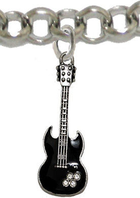 Black Guitar On Rollo Chain Adjustable Bracelet, Hypoallergenic Safe-Nickel, Lead And Cadmium Free