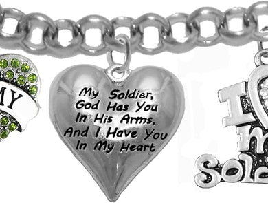Army, My Soldier, God Has You in His Arms and I Have You in My Heart, Adjustable Bracelet, Hypoallergenic Safe, No Nickel, Lead, Or Poisonous Cadmium