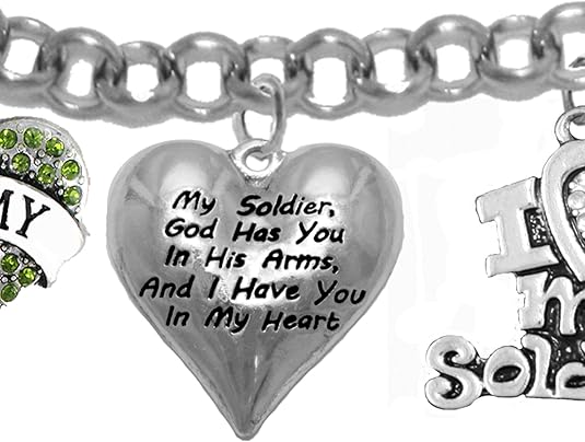 Army, My Soldier, God Has You in His Arms and I Have You in My Heart, Adjustable Bracelet, Hypoallergenic Safe, No Nickel, Lead, Or Poisonous Cadmium