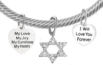 Jewish, My Love, My Joy, My Sunshine, My Heart, I Will Love You Forever, And A Crystal Star Of David, With Crystal Ends, Hypoallergenic, Safe-Nickel, Lead, And Cadmium Free