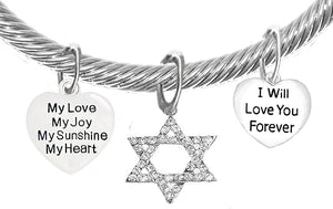 Jewish, My Love, My Joy, My Sunshine, My Heart, I Will Love You Forever, And A Crystal Star Of David, With Crystal Ends, Hypoallergenic, Safe-Nickel, Lead, And Cadmium Free