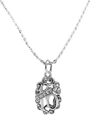 Sweet Sixteen, STERLING SILVER Solid .925 Sterling, Not Plated Or Coated.18 Inch Necklace. Charm Nickel, Lead, Cadmium Free