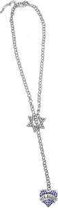 Jewish Air Force Crystal Heart, Through A Crystal Star of David, Rolo Chain Necklace Hypoallergenic, Safe-Nickel, Lead, and Cadmium Free