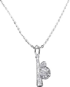 Crystal Ball Cap and Bat, Sterling Silver, Solid .925 Sterling, Not Plated Or Coated,18 Inch Necklace.Charm,Nickel,Lead Free.Fast