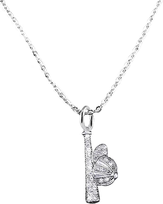 Crystal Ball Cap and Bat, Sterling Silver, Solid .925 Sterling, Not Plated Or Coated,18 Inch Necklace.Charm,Nickel,Lead Free.Fast