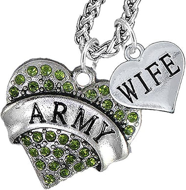 Army Wife Heart Necklace, Hypoallergenic, Will NOT Irritate Anyone with Sensitive Skin. Safe- Nickel, Lead and Cadmium Free