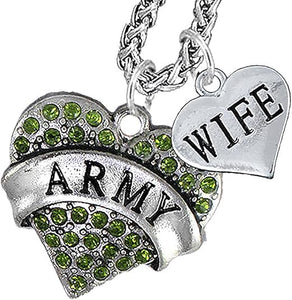 Army Wife Heart Necklace, Hypoallergenic, Will NOT Irritate Anyone with Sensitive Skin. Safe- Nickel, Lead and Cadmium Free