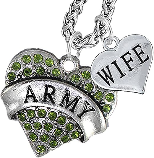 Army Wife Heart Necklace, Hypoallergenic, Will NOT Irritate Anyone with Sensitive Skin. Safe- Nickel, Lead and Cadmium Free