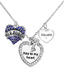 Air Force, Key to My Heart, Crystal Abuela, Heart Necklace, Hypoallergenic, Safe-Nickel, Lead Free