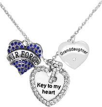 Air Force Granddaughter, Key to My Heart, Crystal Granddaughter Heart Necklace, Hypoallergenic, Safe-Nickel, Lead Free