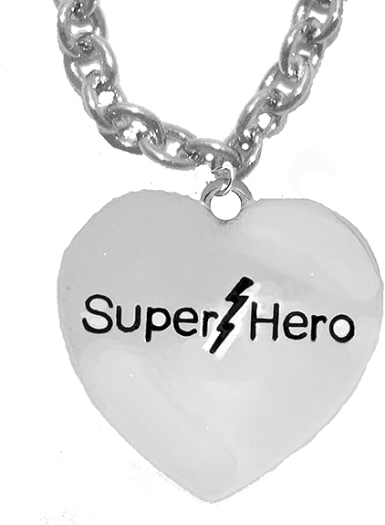 Super Hero Heart Charm On A Adjustable Cable Chain Necklace, Hypoallergenic Safe- No Nickel. Lead, Or Poisonous Cadmium