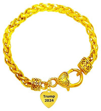 Trump 2024 Gold Heart On A Antique Wheat Chain Bracelet, What A Great Gift For Yourself, Or Someone Special, Or A Great Donor Gift. Hypoallergenic-Safe, No Nickel, Lead, Or Cadmium In The Metal.© 2024