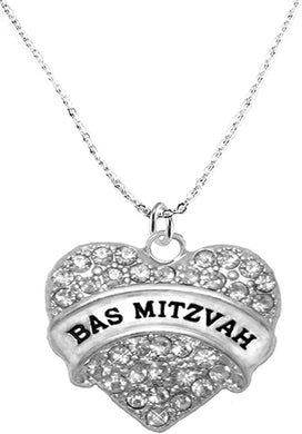 Bas Mitzvah Hypoallergenic Crystal Heart Necklace On Cable Chain