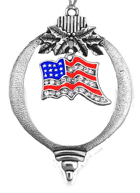 Beautiful Ausrtian Cut Crystal American Flag On A Silvertone Christmas Ornament, What A Great Gift For Yourself, Family,Friends.Comes In A Black Velvet Bag,Made In The USA By Veterans