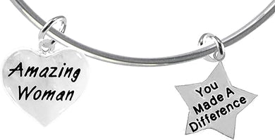 Amazing Women, You Made A Difference, Motivational Miracle Wire Bracelet, Hypoallergenic, Safe-Nickel, Lead, Cadmium Free