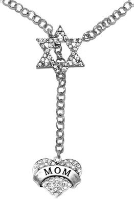 Jewish Mom, Your Mom, I Love You Mom, Through A Crystal Star Of David, Rolo Chain Necklace Hypoallergenic, Safe-Nickel, Lead, Cadmium Free