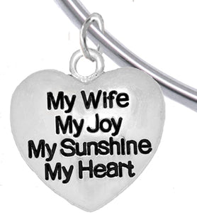 Message Jewelry, My Wife, My Joy, My Sunshine, My Heart, Adjustable Bracelet, Hypoallergenic, Safe-Nickel, Lead, Free