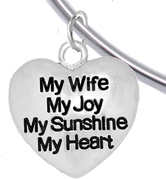 Message Jewelry, My Wife, My Joy, My Sunshine, My Heart, Adjustable Bracelet, Hypoallergenic, Safe-Nickel, Lead, Free