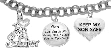 Army Mom, My Son, God Has You in His Arms and I Have You in My Heart, My Daughter, My Sunshine, Adjustable, Hypoallergenic Safe, No Nickel, Lead, Or Poisonous Cadmium in Bracelet