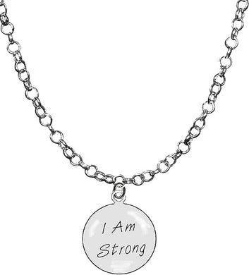 I Am Strong, Message, I Love You Heart Jewelry, Endearment Jewelry, I Love You Jewelry, Adjustable 14-21 Inch Rolo Chain Necklace, Nickel, Lead, And Cadmium Free-Hypoallergenic
