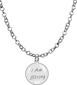 I Am Strong, Message, I Love You Heart Jewelry, Endearment Jewelry, I Love You Jewelry, Adjustable 14-21 Inch Rolo Chain Necklace, Nickel, Lead, And Cadmium Free-Hypoallergenic
