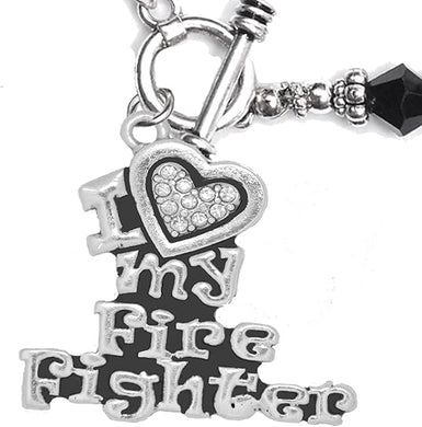 Firefighter, I Love My Firefighter, Genuine Crystal, Bracelet, Hypoallergenic, Safe-Nickel, Lead, Free