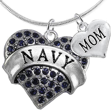 Navy Mom Blue Crystal Heart, Adjustable, Hypoallergenic, Will NOT Irritate Anyone with Sensitive Skin, Safe- Nickel Lead and Cadmium Free