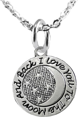 I Love You To The Moon And Back, STERLING SILVER Solid .925 Sterling, Not Plated Or Coated. 18 Inch Necklace Chain, Nickel, Lead, Cadmium Free