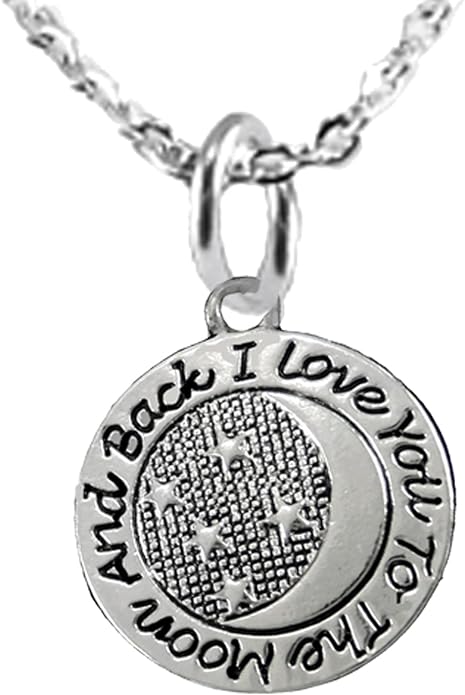 I Love You To The Moon And Back, STERLING SILVER Solid .925 Sterling, Not Plated Or Coated. 18 Inch Necklace Chain, Nickel, Lead, Cadmium Free