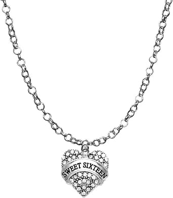 Sweet Sixteen Crystal Heart, Adjustable 18-21 Inch Rolo Chain Necklace, Nickel, Lead, And Cadmium Free