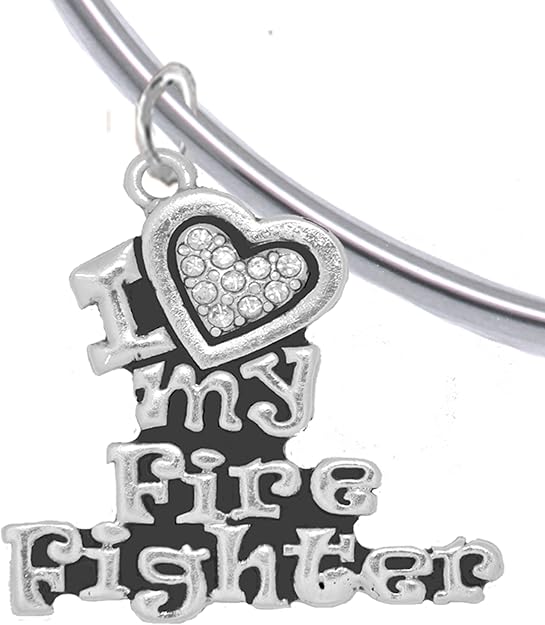 Firefighter, I Love My Firefighter, Genuine Crystal, Bracelet, Hypoallergenic, Safe-Nickel, Lead, Free