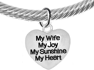 Message Bracelet, My Wife, My Joy, My Sunshine, My Heart, Breathtaking Adjustable Silver Cable Cuff Bracelet, Hypoallergenic, Safe-Nickel, Lead, Cadmium Free