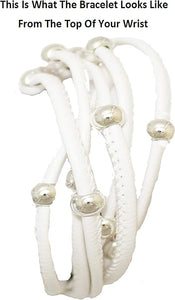 Black Guitar On Genuine Multi String White Leather Bracelet, Hypoallergenic Safe-Nickel, Lead And Cadmium Free