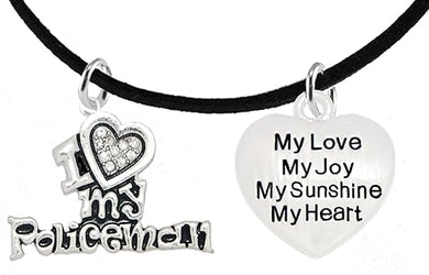 Policeman's, I Love My Policeman, My Love, My Joy, Adjustable Black Suede Bracelet, Hypoallergenic, Safe-Nickel, Lead, Free