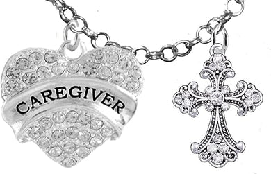 Caregiver, RN, Nurse, Genuine Crystal Cross, Adjustable Charm Necklace, Hypoallergenic, Safe-Nickel, Lead, Free