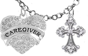 Caregiver, RN, Nurse, Genuine Crystal Cross, Adjustable Charm Necklace, Hypoallergenic, Safe-Nickel, Lead, Free