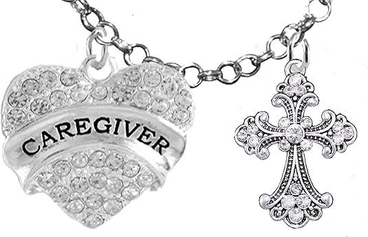 Caregiver, RN, Nurse, Genuine Crystal Cross, Adjustable Charm Necklace, Hypoallergenic, Safe-Nickel, Lead, Free