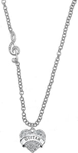Guitar, Genuine Crystal, Treble Clef Jewelry, Rolo Chain Adjustable Necklace, Hypoallergenic, Safe-Nickel, Lead, and Cadmium Free
