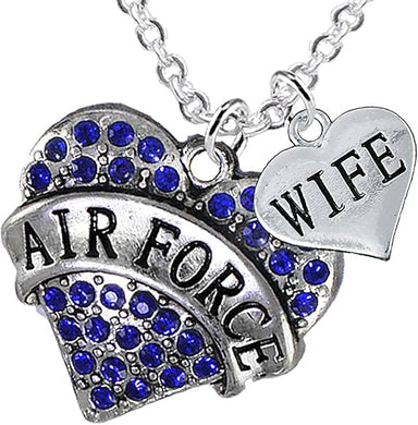 Air Force Wife Heart Necklace, Adjustable, Hypoallergenic, Will NOT Irritate Anyone with Sensitive Skin. Safe- Nickel, Lead and Cadmium Free