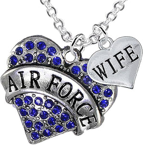 Air Force Wife Heart Necklace, Adjustable, Hypoallergenic, Will NOT Irritate Anyone with Sensitive Skin. Safe- Nickel, Lead and Cadmium Free
