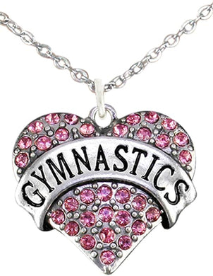 Gymnastics Crystal Pink Heart Necklace, Adjustable, Hypoallergenic, Nickel, Lead & Cadmium Free
