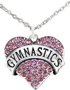 Gymnastics Crystal Pink Heart Necklace, Adjustable, Hypoallergenic, Nickel, Lead & Cadmium Free