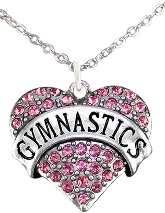 Gymnastics Crystal Pink Heart Necklace, Adjustable, Hypoallergenic, Nickel, Lead & Cadmium Free