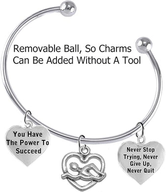 Never Stop Trying, Never Quit 3 Charm Adjustable Bracelet, Hypoallergenic, Safe-Nickel Free, No Poisonous Lead Or Cadmium
