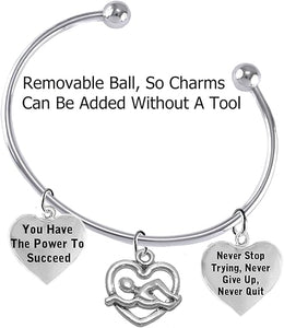 Never Stop Trying, Never Quit 3 Charm Adjustable Bracelet, Hypoallergenic, Safe-Nickel Free, No Poisonous Lead Or Cadmium