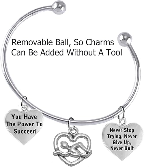 Never Stop Trying, Never Quit 3 Charm Adjustable Bracelet, Hypoallergenic, Safe-Nickel Free, No Poisonous Lead Or Cadmium