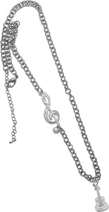 Guitar Genuine Crystal, Treble Clef Jewelry, Rolo Chain Adjustable Necklace, Hypoallergenic, Safe-Nickel, Lead, and Cadmium Free